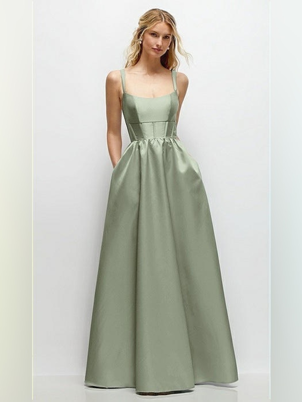 new Dessy Collection Lucinda satin twill corset gown in Sage green